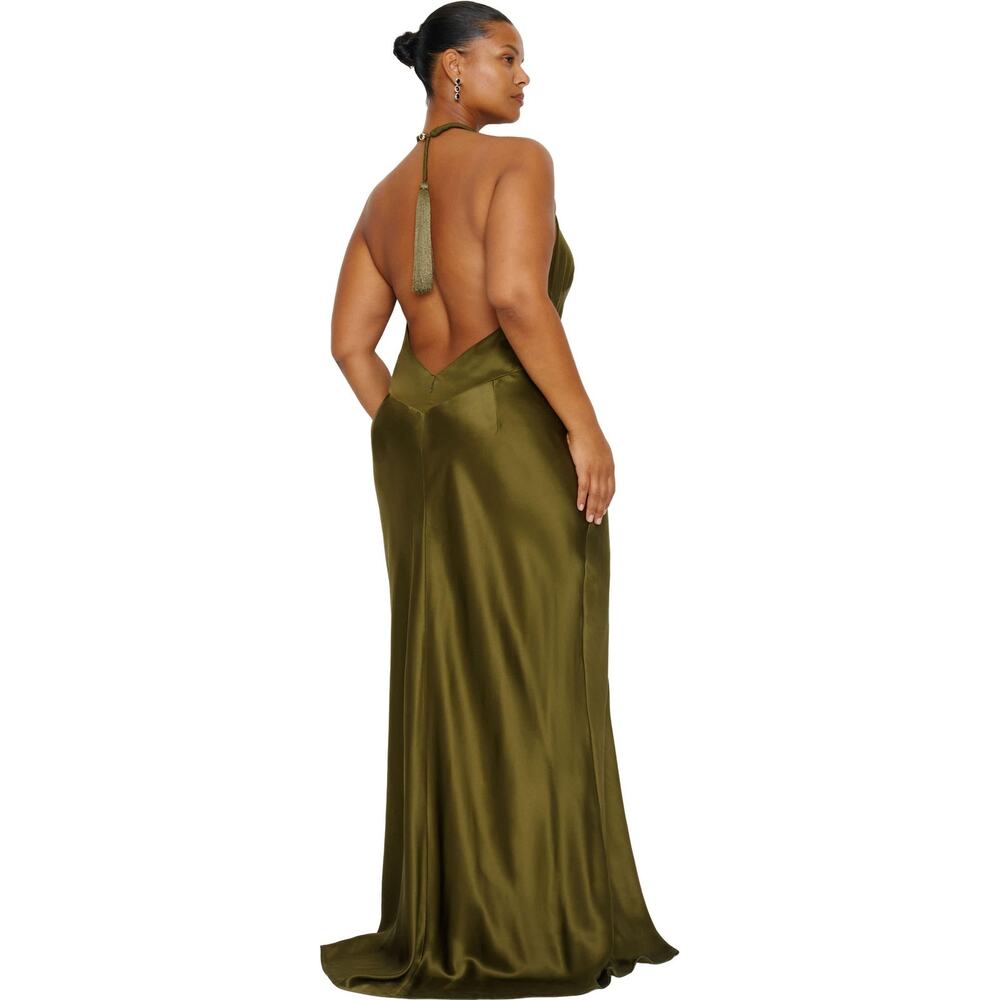 Reformation Olive Green Satin Halter Maxi Dress - Picture 8 of 12